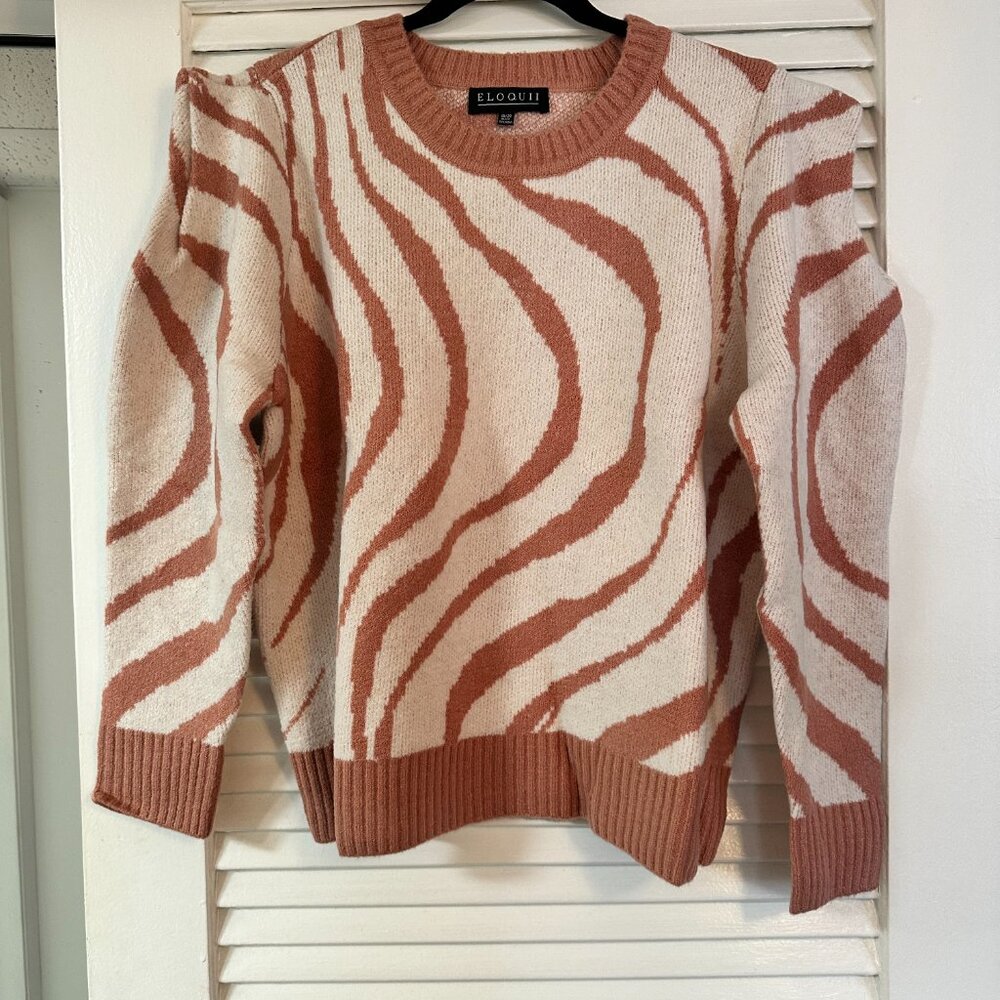 Eloquii Zebra ‘80s Inspired Peach and White Sweater NWT Size 18/20